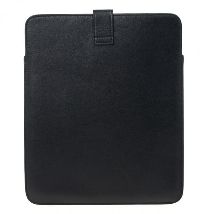 Pre Owned Alexander McQueen Black Leather Skull Embossed iPad Case