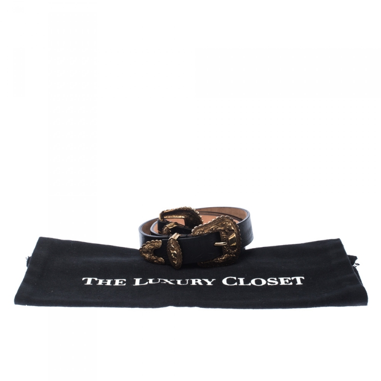 Pre Owned Alexander McQueen Black Leather Double Buckle Belt 80CM