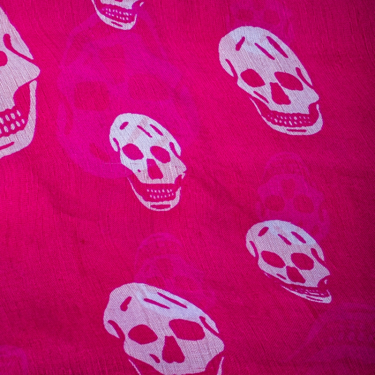 Pre Owned Alexander McQueen Fuchsia Skull Print Silk Chiffon Scarf