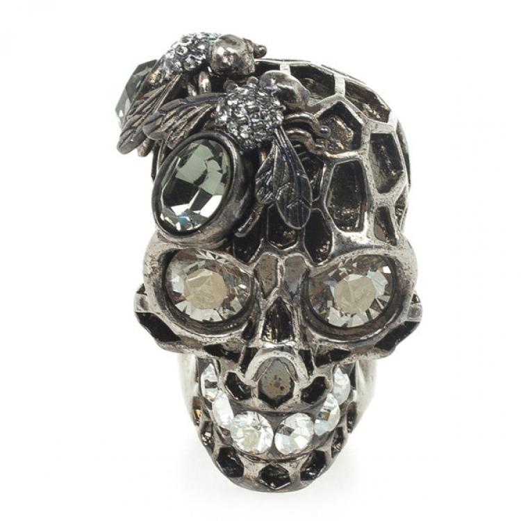 Pre Owned Alexander McQueen Honeycomb Skull Cocktail Ring Size 53