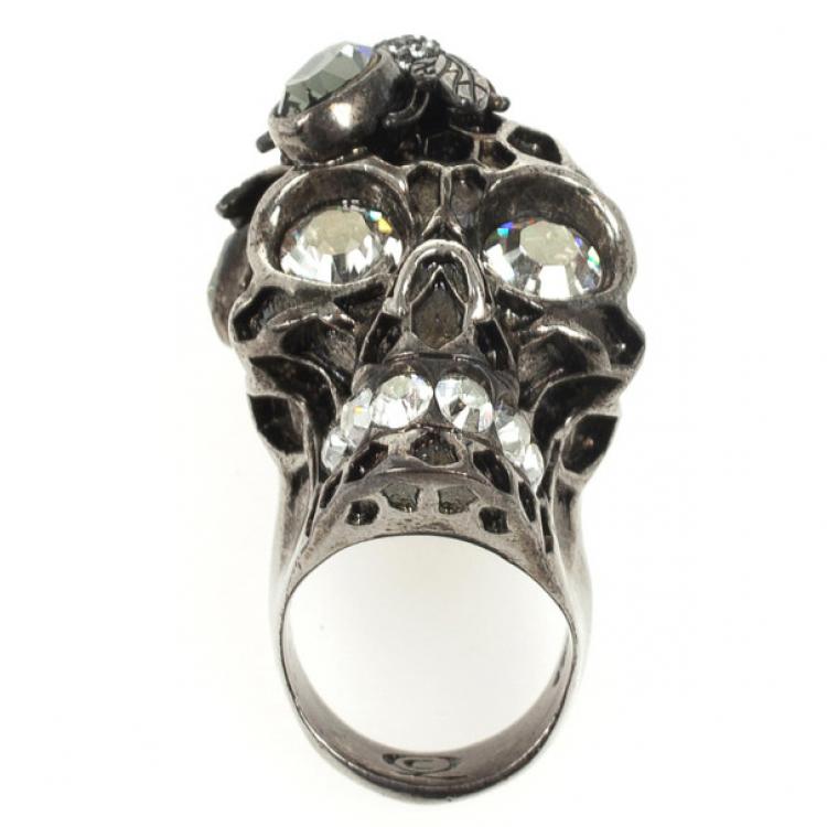 Pre Owned Alexander McQueen Honeycomb Skull Cocktail Ring Size 53
