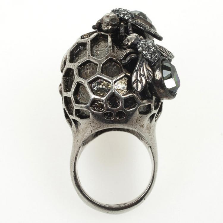 Pre Owned Alexander McQueen Honeycomb Skull Cocktail Ring Size 53