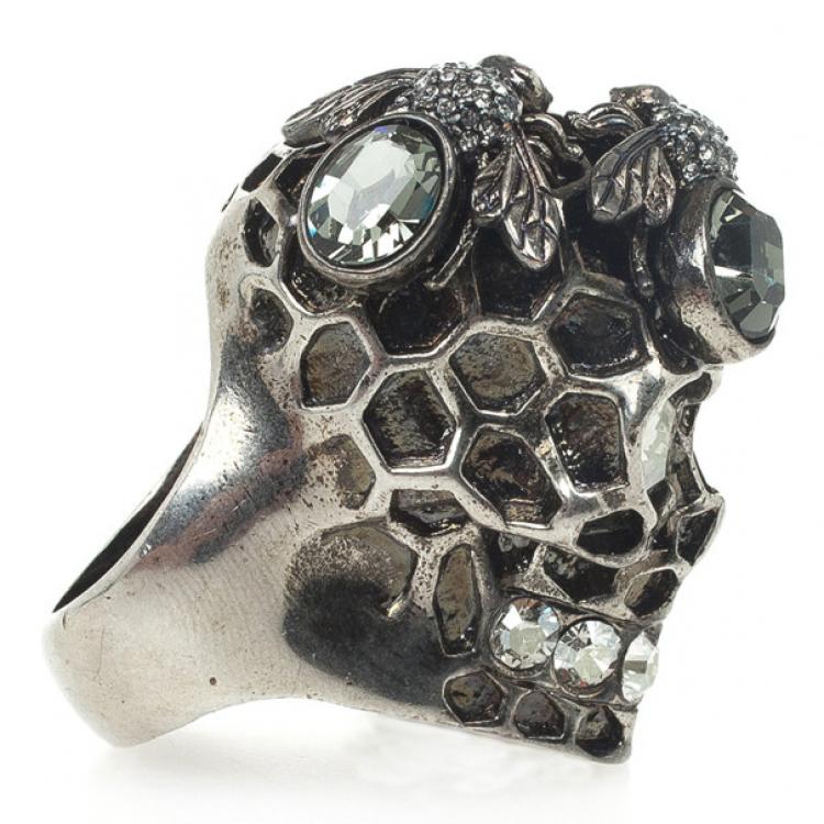 Pre Owned Alexander McQueen Honeycomb Skull Cocktail Ring Size 53
