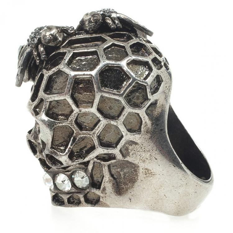 Pre Owned Alexander McQueen Honeycomb Skull Cocktail Ring Size 53