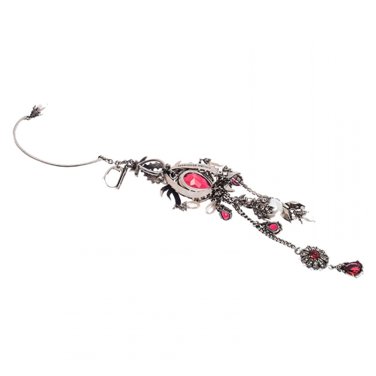Pre Owned Alexander McQueen Faux Pearl and Crystal Embellished Single Hoop Cuff Earring