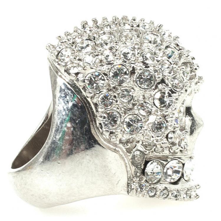 Alexander McQueen Silver Crystal Two-Faced Skull Cocktail