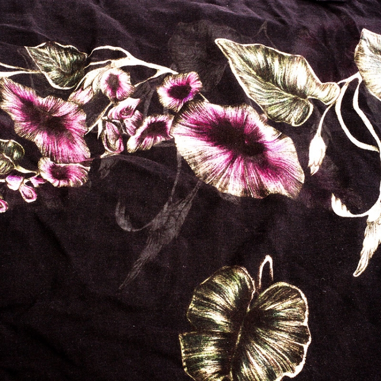 Pre Owned Alexander McQueen Black Skull And Floral Printed Silk Scarf 