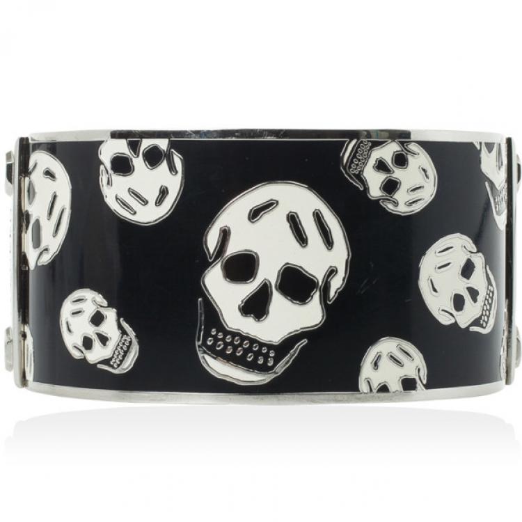 Pre Owned Alexander McQueen Skull-Print Enamel Bangle 20 CM