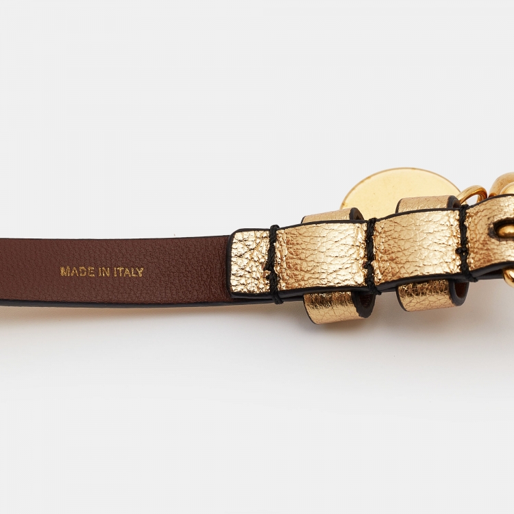 Pre Owned Alexander McQueen  Leather Crystals Gold Tone Double Wrap Skull Charm Bracelet