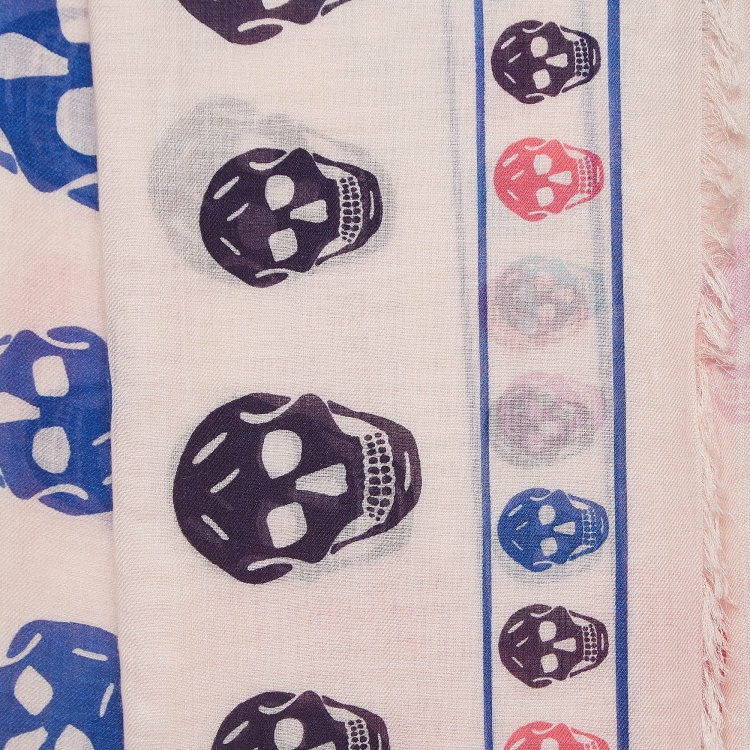 Pre Owned Alexander McQueen Pink Skull Print Modal Square Scarf