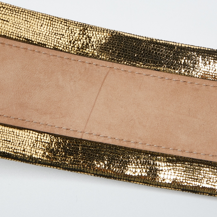 Pre Owned Alexander McQueen Gold Textured Leather Buckle Wide Belt 95CM