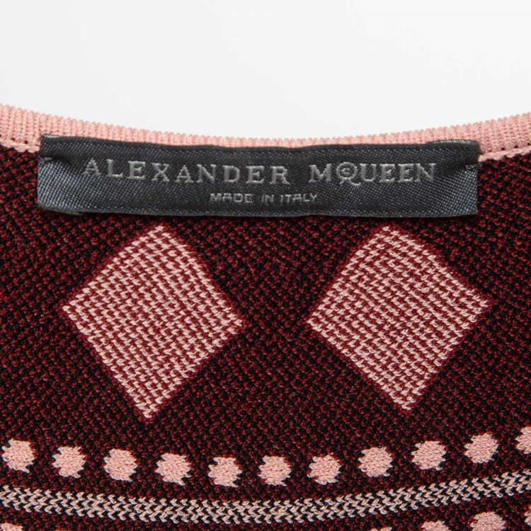Pre Owned Alexander McQueen Pink Pattern Knit Flounce Geo Midi Dress S