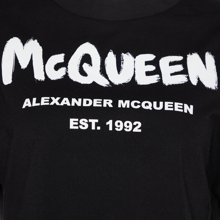 Pre Owned Alexander McQueen Black Logo Print Cotton Cropped T-Shirt S