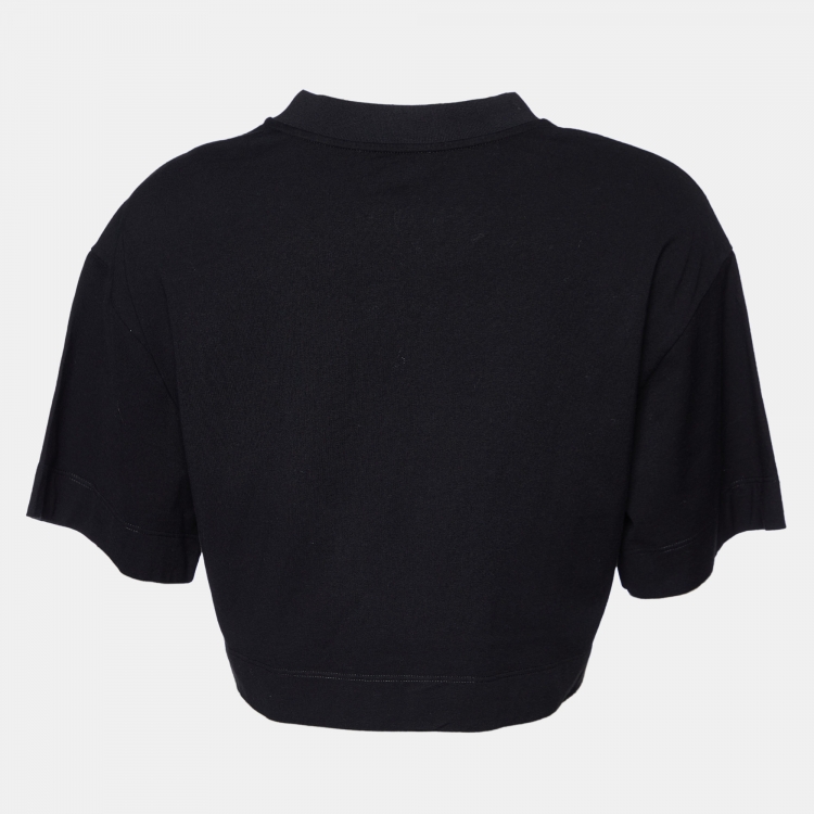 Pre Owned Alexander McQueen Black Logo Print Cotton Cropped T-Shirt S