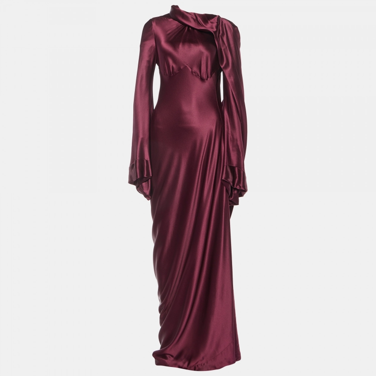 Alexander McQueen Burgundy Silk Satin Gown M Alexander