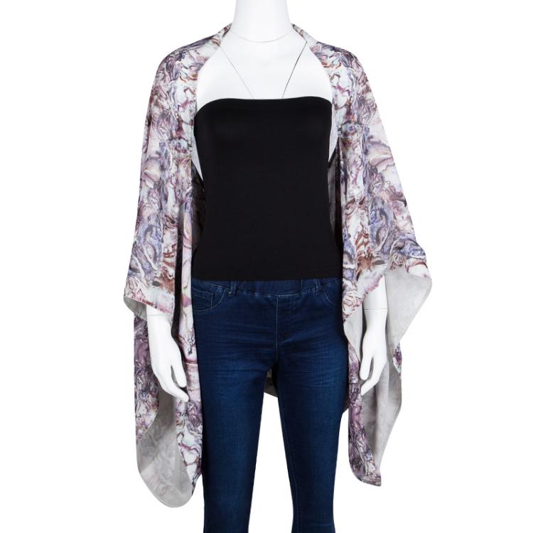 Pre Owned Alexander McQueen Multicolor Printed Silk Oversized Draped Shrug (Free Size)