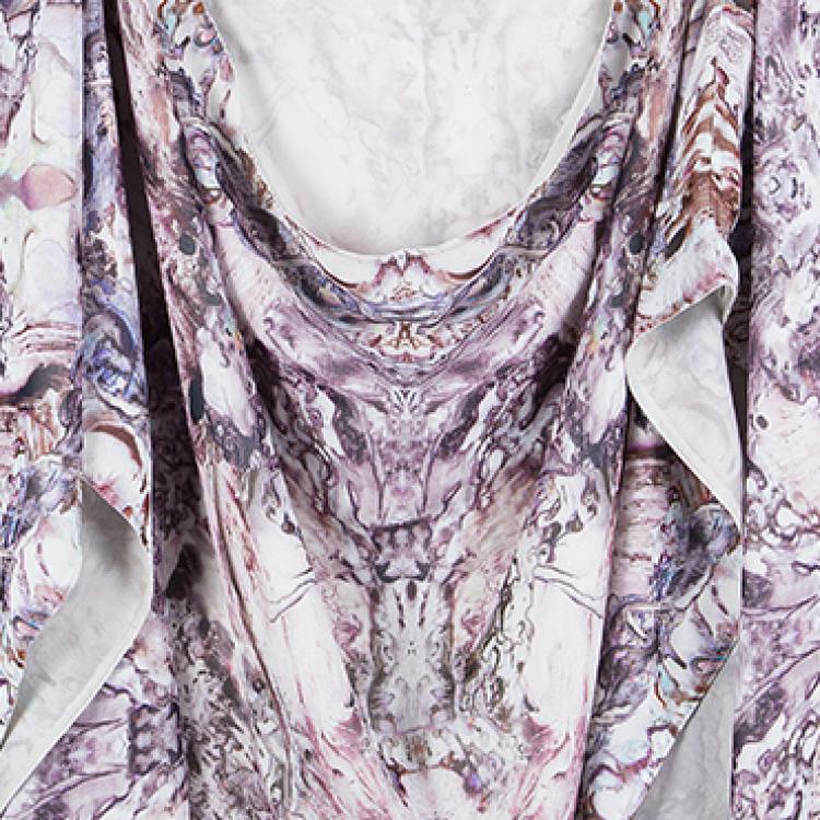 Pre Owned Alexander McQueen Multicolor Printed Silk Oversized Draped Shrug (Free Size)