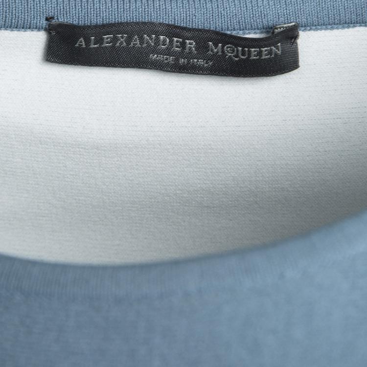 Pre Owned Alexander McQueen Blue Knit Intarsia Skater Dress M