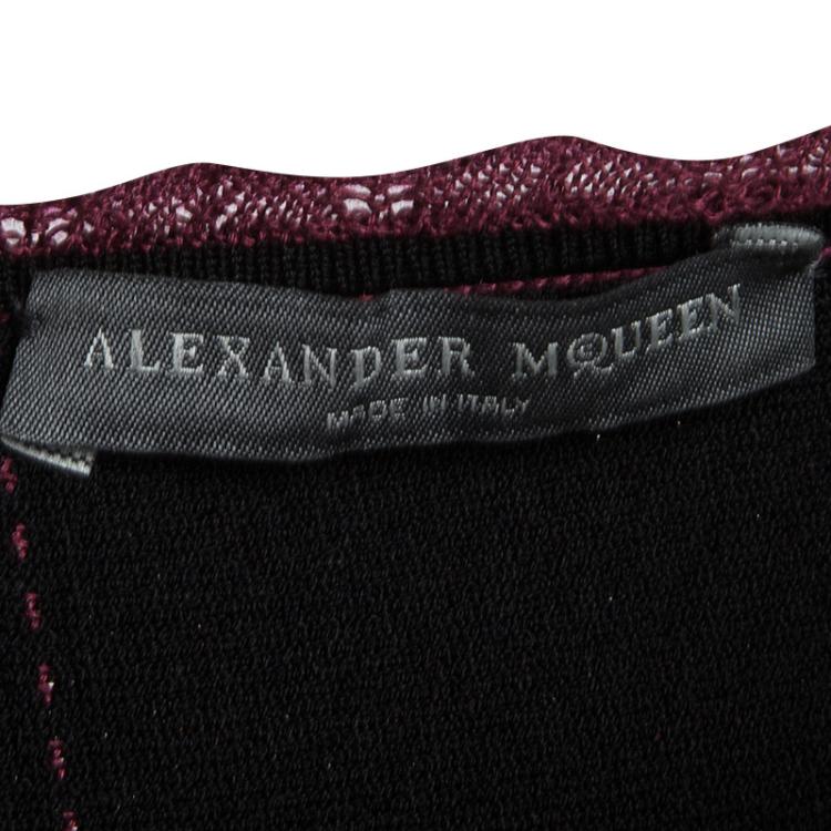 Pre Owned Alexander McQueen Burgundy Lace Knit Full Circle Sleeveless Dress M