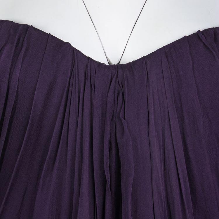 Pre Owned Alexander McQueen Purple Silk Chiffon Draped Strapless Dress S