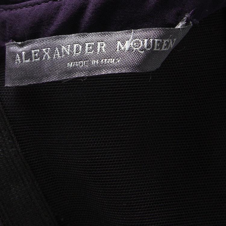 Pre Owned Alexander McQueen Purple Silk Chiffon Draped Strapless Dress S