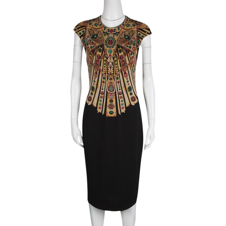 Pre Owned Alexander McQueen Multicolor Jacquard Knit Cap Sleeve Midi Dress S