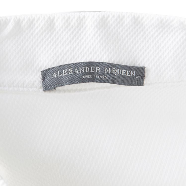 Pre Owned Alexander McQueen White Textured Cotton High Low Shirt Dress M