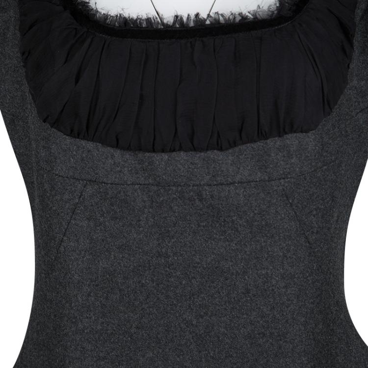 Pre Owned Alexander McQueen Grey Wool Cashmere Frayed Trim Detail Dress M