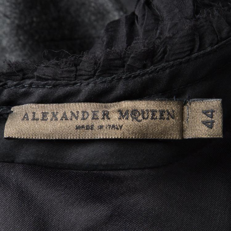 Pre Owned Alexander McQueen Grey Wool Cashmere Frayed Trim Detail Dress M