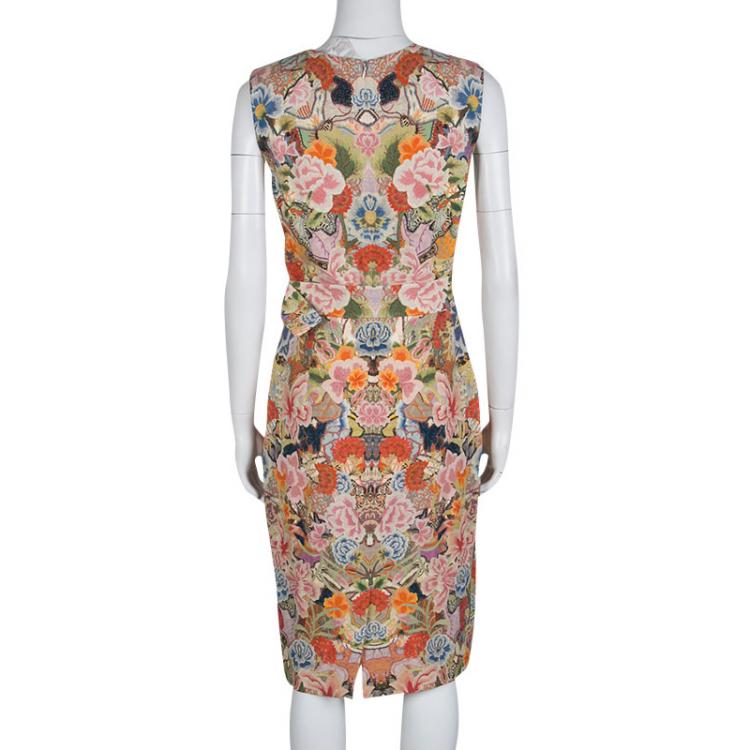 Pre Owned Alexander McQueen Floral Kaleidoscope Print Sleeveless Belted Cocktail Dress M