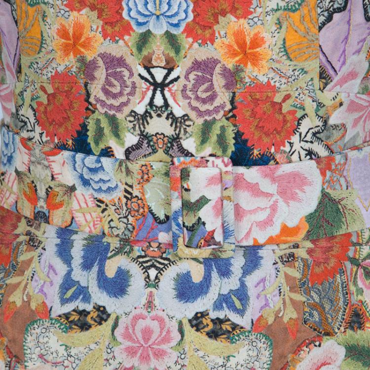 Pre Owned Alexander McQueen Floral Kaleidoscope Print Sleeveless Belted Cocktail Dress M