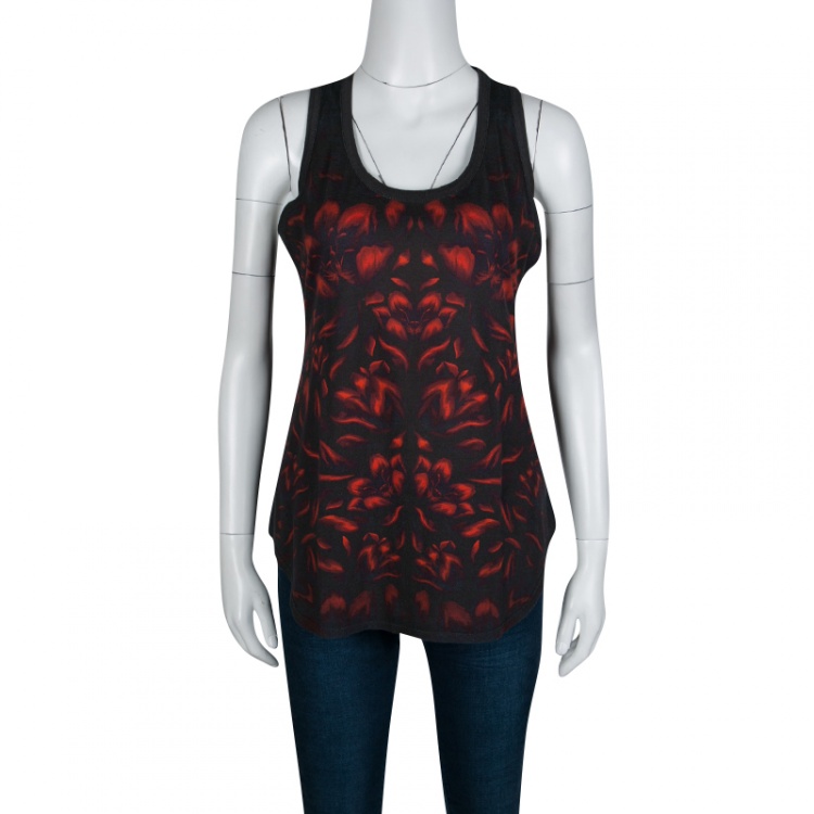 Pre Owned Alexander McQueen Dark Grey Floral Printed Jersey Racer Back Tank Top  M