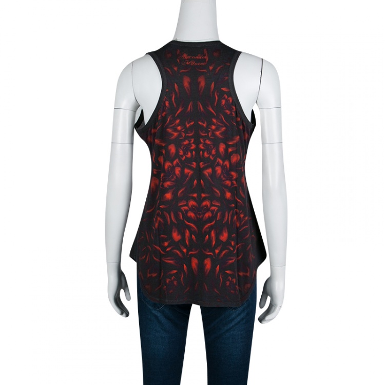Pre Owned Alexander McQueen Dark Grey Floral Printed Jersey Racer Back Tank Top  M