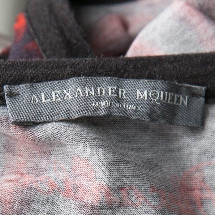 Pre Owned Alexander McQueen Dark Grey Floral Printed Jersey Racer Back Tank Top  M