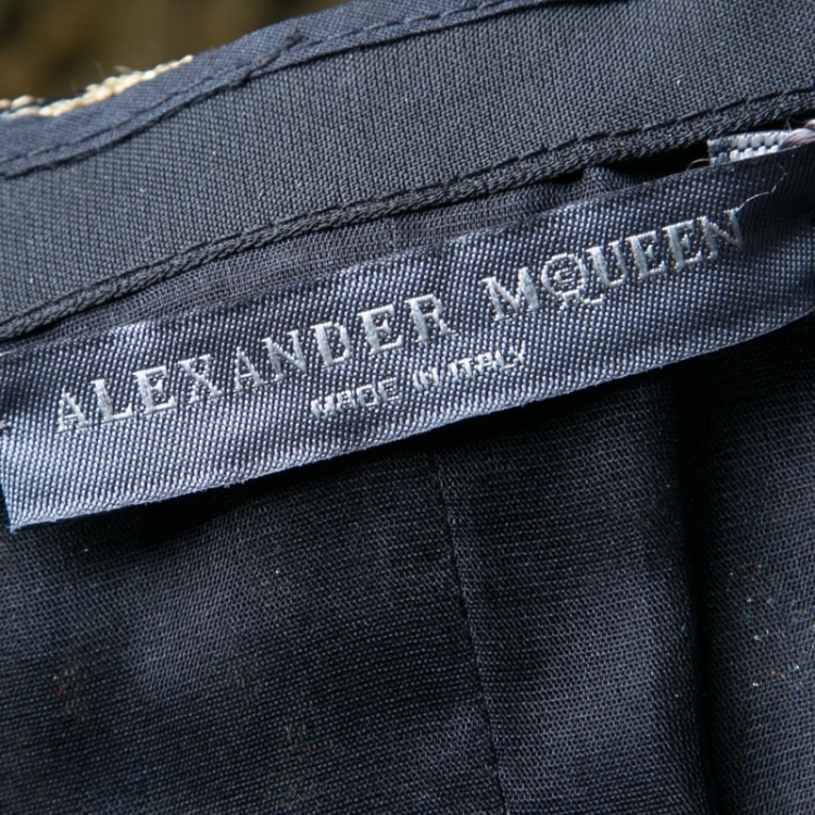 Pre Owned Alexander McQueen Gold and Black Honeycomb Pattern Jacquard Strapless Corset Top M
