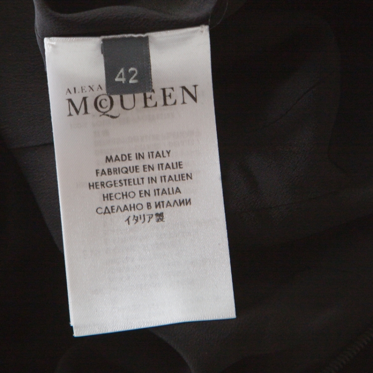 مملوكة مسبقًا Alexander McQueen Black Wool Contrast Trim Peter Pan Collar Sheath Dress M