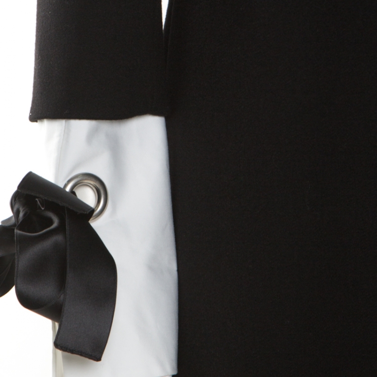 مملوكة مسبقًا Alexander McQueen Black Wool Contrast Trim Peter Pan Collar Sheath Dress M