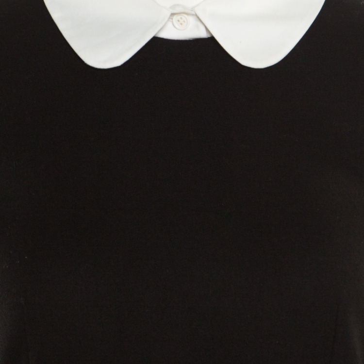 مملوكة مسبقًا Alexander McQueen Black Wool Contrast Trim Peter Pan Collar Sheath Dress M