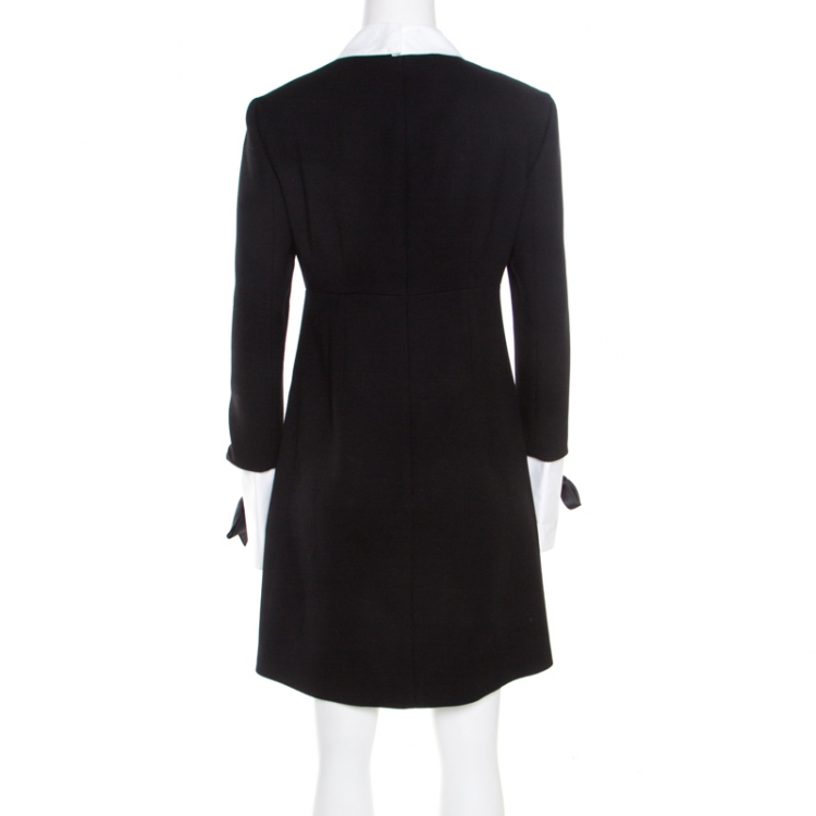 مملوكة مسبقًا Alexander McQueen Black Wool Contrast Trim Peter Pan Collar Sheath Dress M