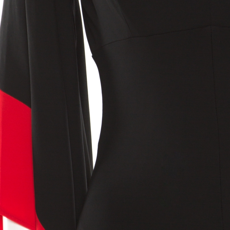 Pre Owned Alexander McQueen Black and Red Cutout Draped Sleeve Detail Dress M