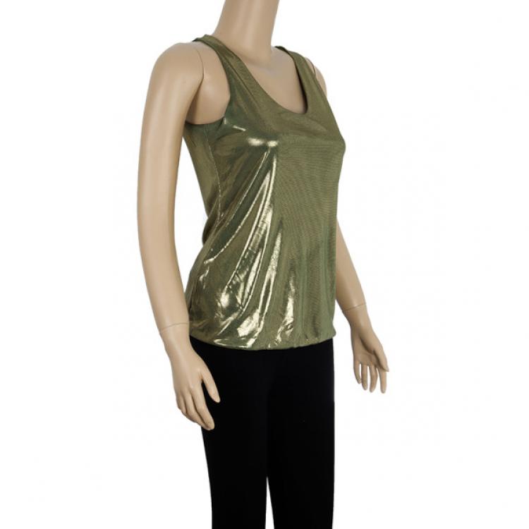 Pre Owned Alexander McQueen Green Lamé Tank Top S