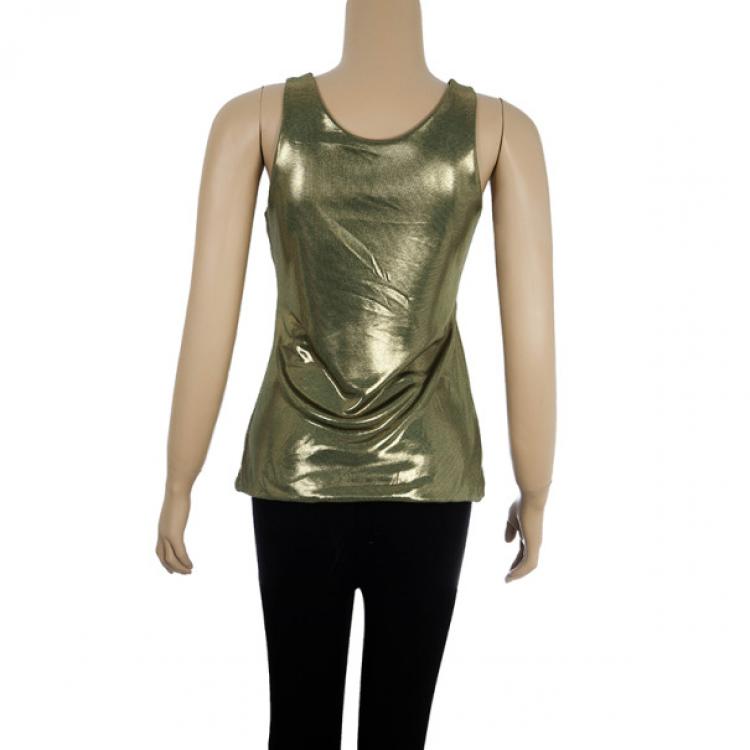 Pre Owned Alexander McQueen Green Lamé Tank Top S