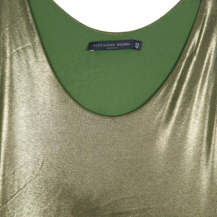 Pre Owned Alexander McQueen Green Lamé Tank Top S