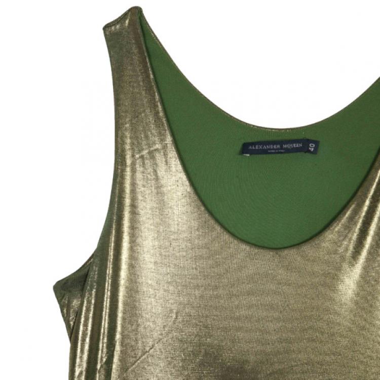 Pre Owned Alexander McQueen Green Lamé Tank Top S