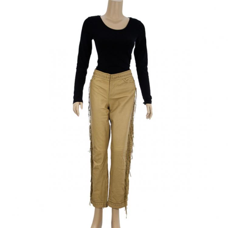 Pre Owned Alexander McQueen Cowboy Fringe Leather Pants M