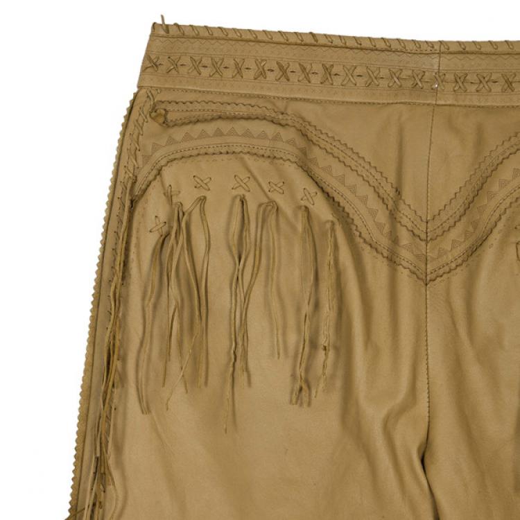 Pre Owned Alexander McQueen Cowboy Fringe Leather Pants M