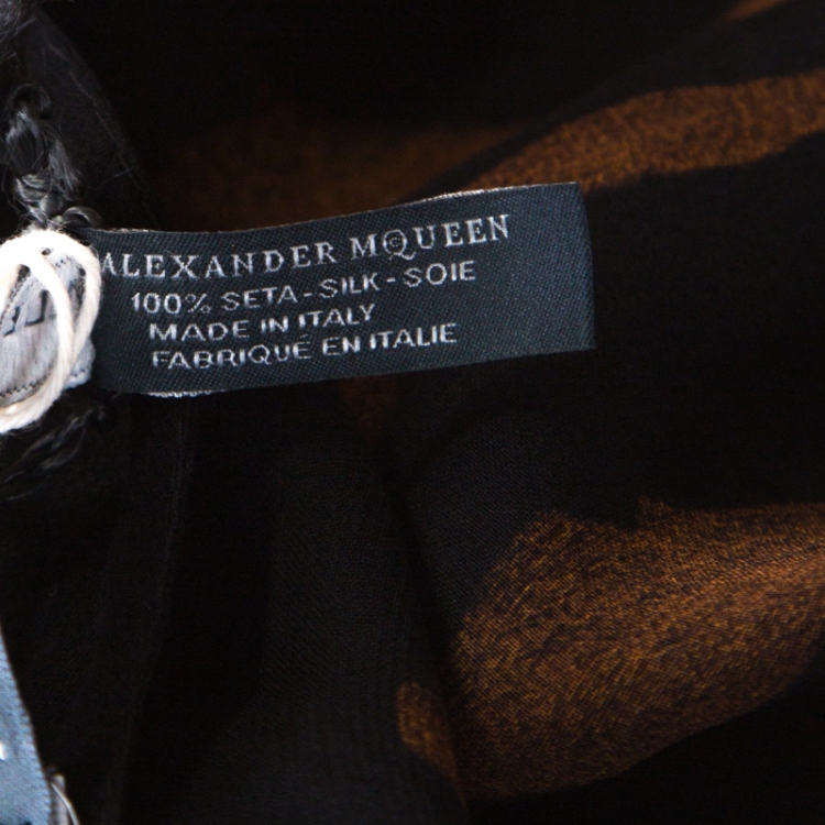 Pre Owned Alexander McQueen Brown Ocelot Printed Silk Chiffon Cape (One Size) 