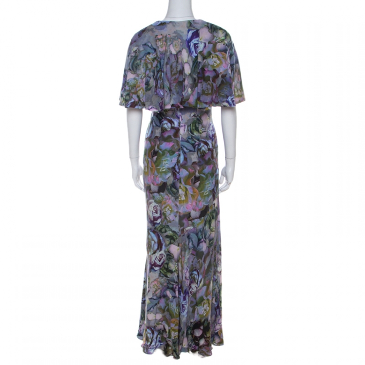 Pre Owned Alexander McQueen Multicolor Floral Printed Cowl Neck Maxi Dress S