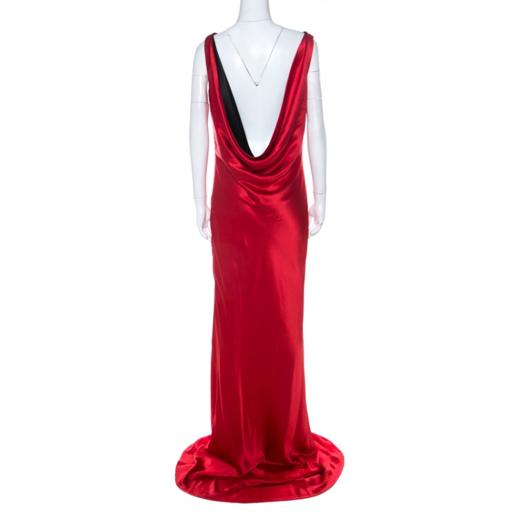 مملوكة مسبقًا Alexander McQueen Red Silk Cowl Neck Scoop Back Long Dress L
