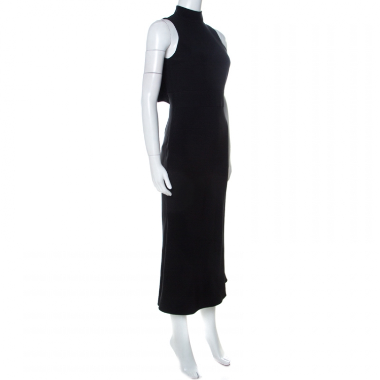 Pre Owned Alexander McQueen Black Crepe Ruffled Open Back Sleeveless Dress S